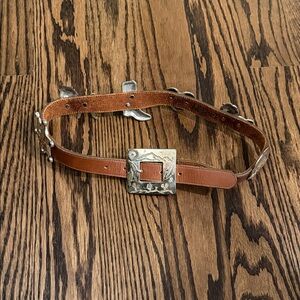 Justin Boots Brown Leather Belt with Silver Buckle & Conchas